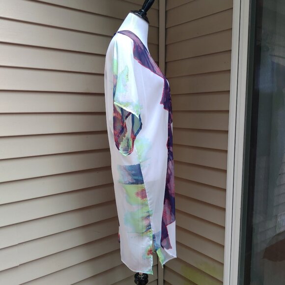 Mudd Multicolor Kimono Top Sheer Long Duster Dolman Short Sleeves Cover-Up Tunic - Picture 10 of 12